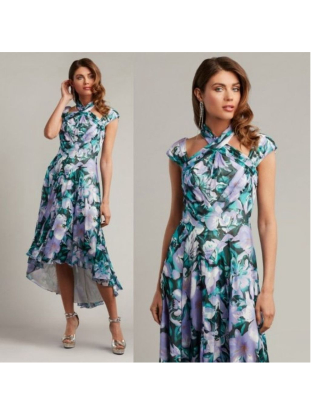 New With Tags Tadashi Shoji Arlene Dress Floral Purple Teal Size 2